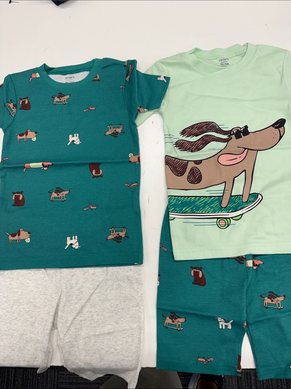 Carter's Teal and Light Mint Dog Skateboard Pajama Sets